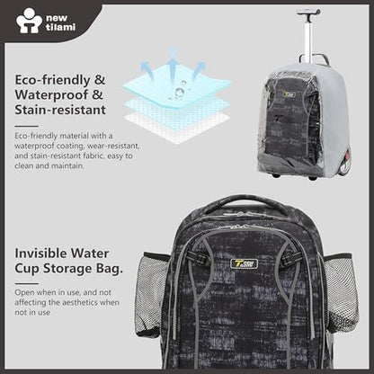 NEW TILAMI 20" Rolling Backpack for Teens Adults, Climbing Stairs Waterproof Backpack with Wheels for School Business Trave Camping with Laptop Compartment, Fit 17 Inch Laptop, Grey Mosaic - color: Grey Mosaic