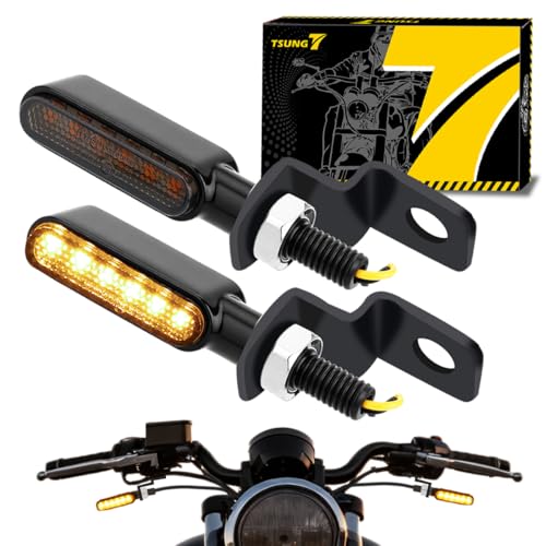 TSUNG Flowing LED Motorcycle Turn Signal Lights Sequential Front Rear Blinkers Indicators Universal Fits for Cruiser Touring Bobber Cafe Racer Street Bikes (Black-Amber) - color: Black-Amber