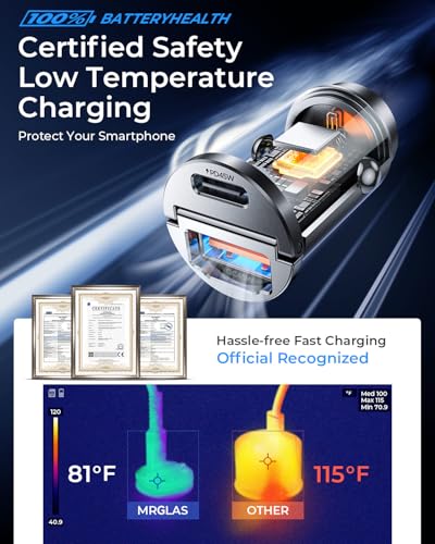 MRGLAS 90W USB C Car Charger Fast Charging,[Invisible Design] All Metal Car Charger USB C PD45W+QC3.0 Dual Port Cigarette Lighter RV Power Adapter for iPhone 17 16 Pro Max 15 Samsung S26 S25 Ultra - color: Black