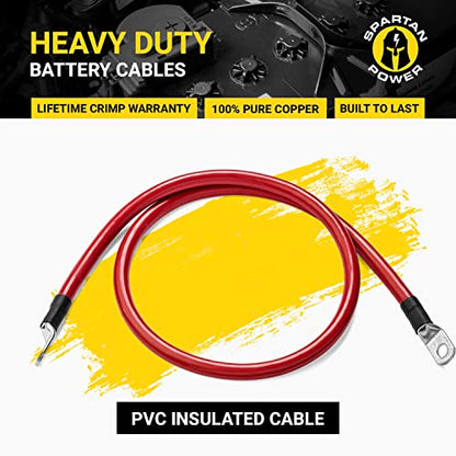 Spartan Power Red 12 Foot 2/0 AWG Battery Cable, Positive Only 3/8" M10 Made in USA - color: 2/0 AWG-RED-3/8", size: 12-FT
