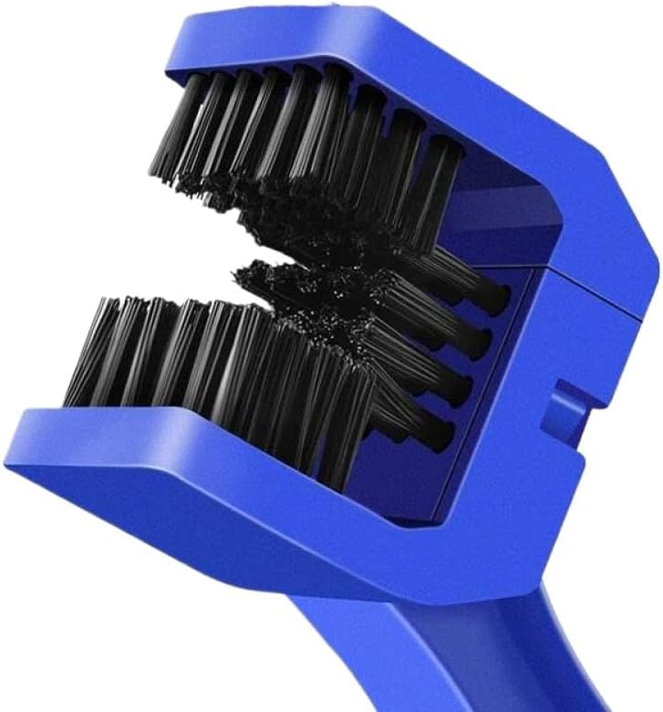 Motorcycle Bicycle Chain Cleaning Brush, Blue, 360° Deep Cleaning Power, Cleans All Three Sides Simultaneously