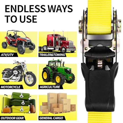 Cartman Ratchet Tie Down, 8Pk 15Ft, 500Lbs Load Cap/ 1500Lbs Break Strength, Cargo Straps for Moving Appliances, Lawn Equipment, Motorcycle in a Truck, with Carry Bag - style: 8PK Yellow