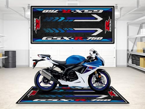 Garage Mat for GSX R750 Motorcycle Model, Parking mat, Washable Non-Slip Garage and Showroom Floor Carpet (Metallic Triton Blue, Size 2: 102 x 47/260 x 120 cm) - color: Metallic Triton Blue, size: 3'11" x 8'6" (Rectangular)