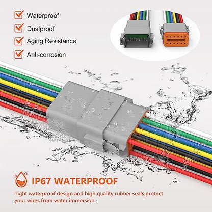 Deutsch DT 12 Pin Connector 1 Set - 12 Way DT Automotive Waterproof Male Female Plug Wiring Harness for Car, Truck, Boats, LED Work Light, 16 AWG. (1 Set 12 Pin, Grey) - size: 12-pin