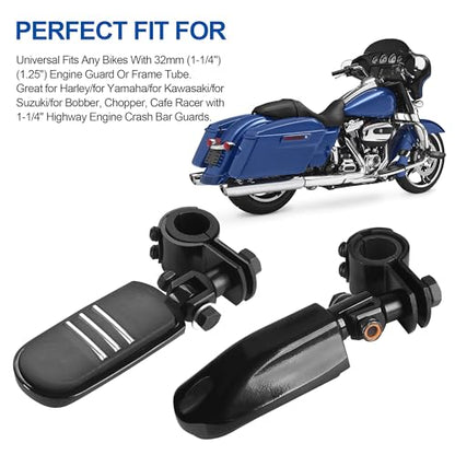 Motorcycle Highway Pegs, Crash Bar Foot Pegs for Harley Touring Electra Street Glide Road King Sportster, Kawasaki, With 1"(25mm), 1 1/4"(32mm), 1 1/3"(34mm) Engine Guard Footrest - color: Streamliner Style - All Black