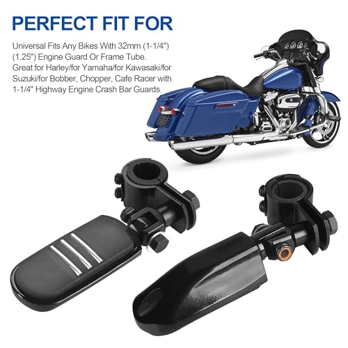 Motorcycle Highway Pegs, Crash Bar Foot Pegs for Harley Touring Electra Street Glide Road King Sportster, Kawasaki, With 1"(25mm), 1 1/4"(32mm), 1 1/3"(34mm) Engine Guard Footrest - color: Streamliner Style - All Black