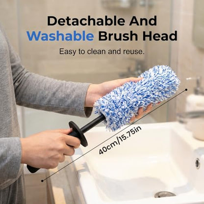 Wheel Barrel Cleaning Brush,2026 New Long Handle Microfiber Wheel Brush Car Duster,Lightweight Rim Detailing Tool for Narrow Spokes & Brake Calipers - color: Black Brush/1pcs