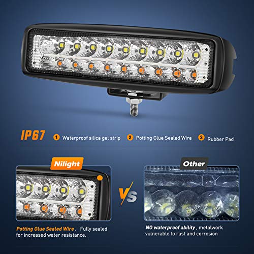 Nilight LED Pods 2Pcs 54W White/Amber 6 Inch Flood Offroad Fog Light Bar Waterproof Lighting for Tractor Boat SUV ATV UTV 4WD Car Truck Motorcycle Dirt Bike Golf Cart 12V 24V - color: 2Pcs White/Amber Lights