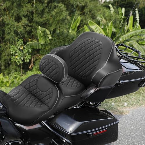 HR3 Wrap Around Backrest Pad for King Trunk Chopped Trunk Compatible with 2014-later Harley Touring Road King Road Glide Street Glide Electra Glide (Diamond White Stitches) - color: White Stitches