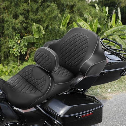 HR3 Wrap Around Backrest Pad for King Trunk Chopped Trunk Compatible with 2014-later Harley Touring Road King Road Glide Street Glide Electra Glide (Diamond White Stitches) - color: White Stitches