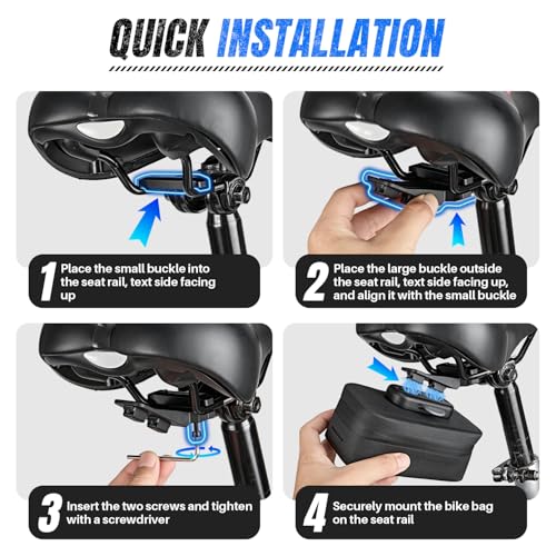 WOTOW Magnetic Bike Saddle Bag - 0.64L Portable Lightweight Under Seat Bicycle Bag with Fast Magnetic Clasp Attachment, Waterproof Zipper, Internal Pocket for Road, Mountain Bikes(L) - size: Large
