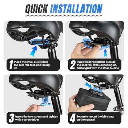 WOTOW Magnetic Bike Saddle Bag - 0.64L Portable Lightweight Under Seat Bicycle Bag with Fast Magnetic Clasp Attachment, Waterproof Zipper, Internal Pocket for Road, Mountain Bikes(L) - size: Large