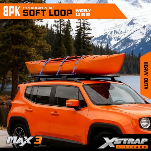 XSTRAP STANDARD Soft Loop Tie-Down Straps - 8PK 1-1/16 x 18 inches - 3600LB Breaking Strength, Loops for Securing Trailering of Bikes, ATV, UTV, Motorcycles, Scooters, Dirt Bikes, Lawn Equipment, Blue - color: Blue