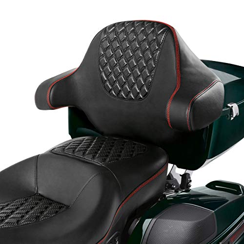 C.C. RIDER One-Piece Driver Passenger Seat with Wrap-around King Tour Trunk Backrest Pad fit for Harley Touring Road King FLHR Street Glide FLHX Road Glide FLTRX 2014-2023 - color: 08# Red+ Backrest