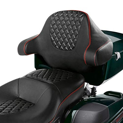 C.C. RIDER One-Piece Driver Passenger Seat with Wrap-around King Tour Trunk Backrest Pad fit for Harley Touring Road King FLHR Street Glide FLHX Road Glide FLTRX 2014-2023 - color: 08# Red+ Backrest