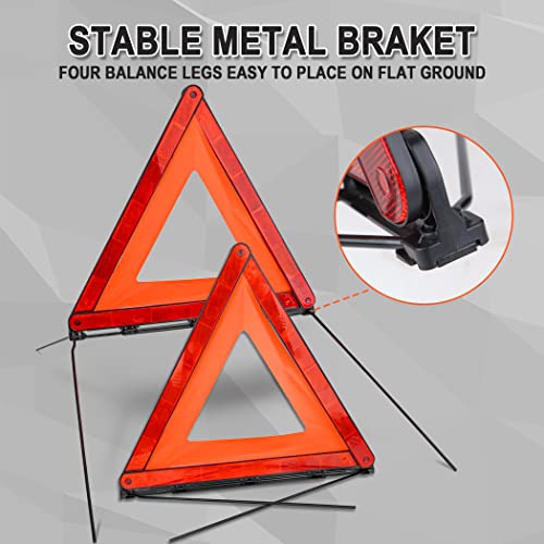 CARTMAN Foldable Warning Triangle Emergency Warning Triangle Reflector Safety Triangle Kit, Pack of 3, with Storage Case - size: Four Leg Base