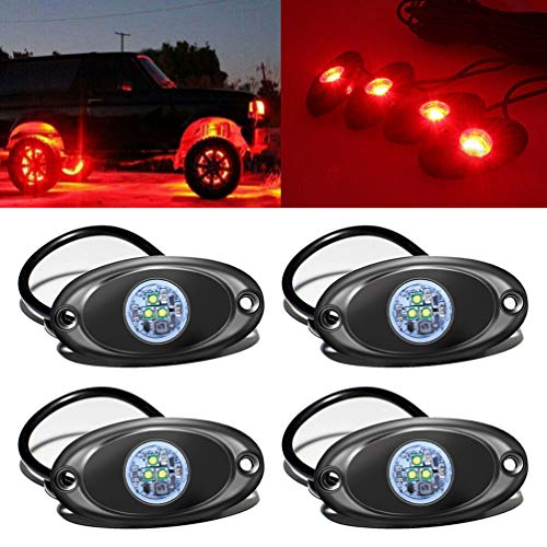 4 Pods LED Rock Light for Jeep ATV SUV Offroad Car Truck Boat Underbody Glow Trail Rig Lamp Underglow LED Neon Lights Waterproof 12V 24V - Red - color: Red, size: 4Pack LED Rock Light