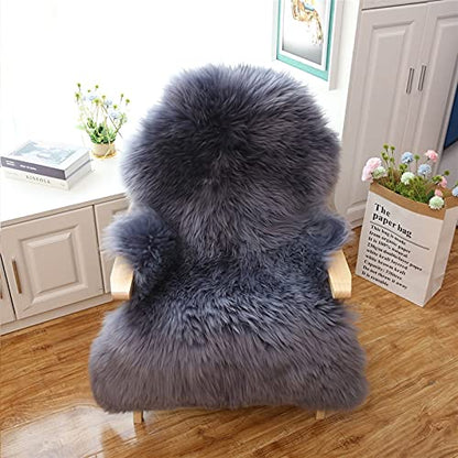 Real Genuine Sheepskin Rug Natural Fur Rug Sheep Skin Rugs Full Sheepskin Rugs Authentic Sheep Skin Throw Lambskin Seat Covers for Chairs Wool Seat Pad Cushion Blue Gray (2.3X3.28 ft) - color: 9