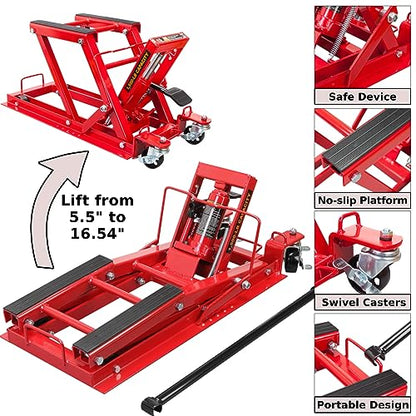 BIG RED Hydraulic Motorcycle Lift Jack with 1500LBS Load Capacity, Powersports Lift Table Operated ATV Dirt Bike Scissor Jack Stand, Fit for Motorcycle UTV Snowmobile, Red, T64017 - size: red hydraulic motorcycle lift jack