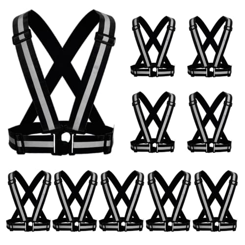 Reflective Vest, High Visibility Safety Vest Straps Reflective Gear for Night Running Walking Cycling for Men Women Kids - color: Black