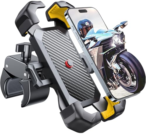 JOYROOM Motorcycle Phone Mount, [1s Auto Lock][100mph Military Anti-Shake] Bike Phone Holder for Bicycle, [10s Quick Install] Handlebar Phone Mount, Compatible with iPhone, Samsung, All Phone, Yellow - color: Yellow
