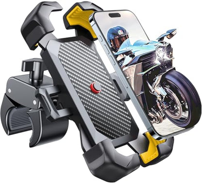 JOYROOM Motorcycle Phone Mount, [1s Auto Lock][100mph Military Anti-Shake] Bike Phone Holder for Bicycle, [10s Quick Install] Handlebar Phone Mount, Compatible with iPhone, Samsung, All Phone, Yellow - color: Yellow