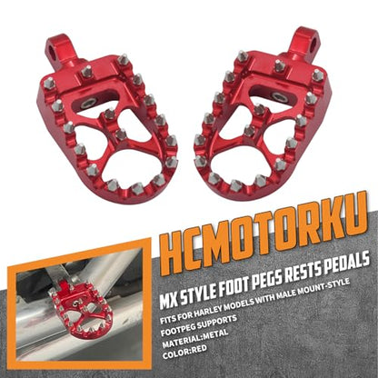 CNC MX Style Wide Foot Pegs with 360° Roating Compatible with Harley Dyna Softail Fatboy Sportster Iron 883 Chopper Bobber Models Red - color: Red with Cone Spikes
