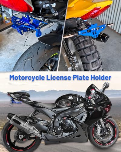 MDPROMCP Universal Motorcycle Fender Eliminator With LED Light CNC Aluminum License Plate Bracket (Blue) - size: Blue