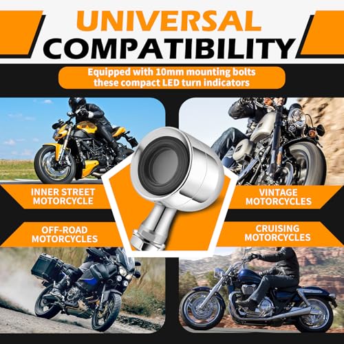 DREAMIZER Motorcycle Led Turn Signal Lights 2pcs,Bullet Blinker Motorcycle Front Rear Lights W/Running Light Universal Compatible with Harley Honda Suzuki Triumph Yamaha Bobber Cafe Racer Chopper - color: A-Front/Chrome shell + yellow-white light
