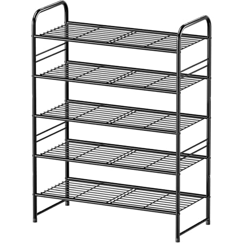 Simple Shoe Rack, 5 Tier Heavy Duty Metal Shoe Shelf 27 Inch Wide, Black - color: Black, size: 5 Tier(27 Inch)