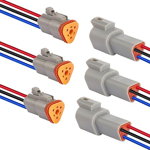 14 AWG 3 Pin DT Connector Waterproof Automotive Electrical Connector, Male and Female Way Auto Electrical Wire Connectors Harness for Car Truck Boat Motorcycle Trike Caravan - 3 Pack - style: 3 Pin-3 Sets