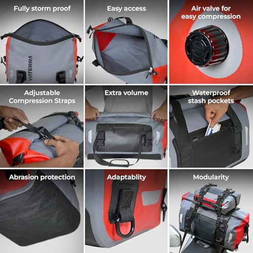 ViaTerra Waterproof Motorcycle Tail Bag 40L – Universal Fit Dry Bag for Rear Seat, No Rack Needed, Heavy Duty PVC Luggage for Touring, Camping & Adventure Riding - size: 40L