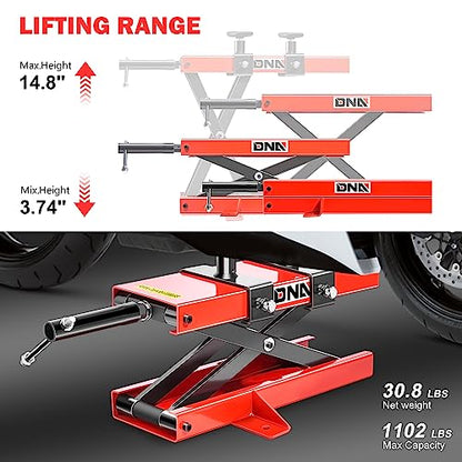 ‎DNA Motoring Motorcycle Scissor Lift Jack Hoist Stand with Saddle and Pins - 1100lbs (500KG) 3.7-14.8" Lifting Range, TOOLS-00289 - style: 1100lbs