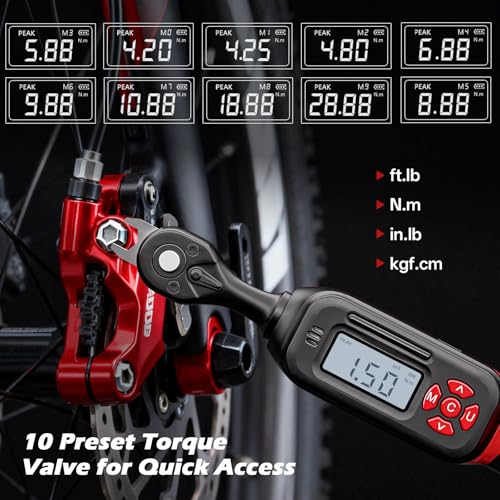 Bike Digital Torque Wrench 1/4" Drive 15-Piece Kit | 1.5-30 N.m / 1-22 Ft.lb Torque Range for MTB & Cycling Maintenance - size: 1/4" 15pcs-Bike 1.5-30N.m/1-22Ft.lb