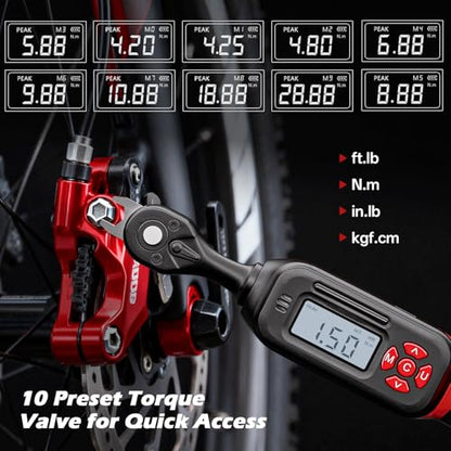 Bike Digital Torque Wrench 1/4" Drive 15-Piece Kit | 1.5-30 N.m / 1-22 Ft.lb Torque Range for MTB & Cycling Maintenance - size: 1/4" 15pcs-Bike 1.5-30N.m/1-22Ft.lb