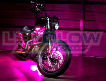 LEDGlow 6pc Advanced Pink LED Motorcycle Accent Neon Underglow Lighting Kit - 4 Patterns - 4 Brightness Levels - 6" Flexible Light Strips - Includes Waterproof Control Box & 2 Wireless Remotes