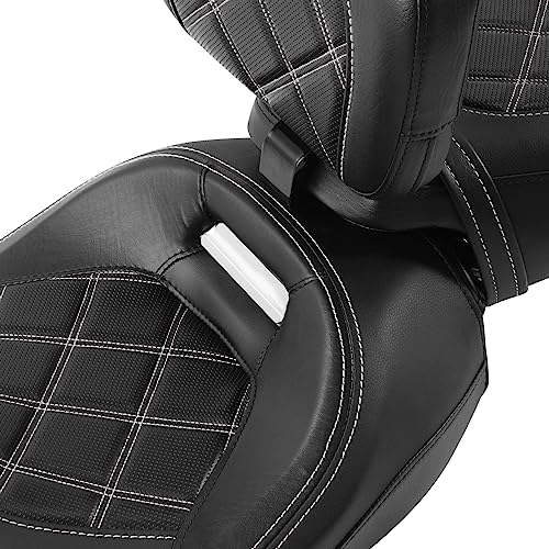 Rider Seat Cushion For Touring, SLMOTO Motorcycle Low-Profile Passenger Seat, Rider Sissy Bar Backrest Pad For Harley Touring CVO Road King Street Glide Road Glide Electra Glide 2014-2023 Black White - color: Black White + Rider Backrest Pad#102