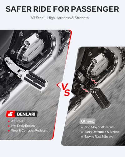 Benlari Passenger Foot Pegs, Passenger Mini Footboard Footpegs Fit for Harley Davidson Touring Road King Electra Glide Road Glide Street Glide 1993-2024 (Chrome) - color: Chrome