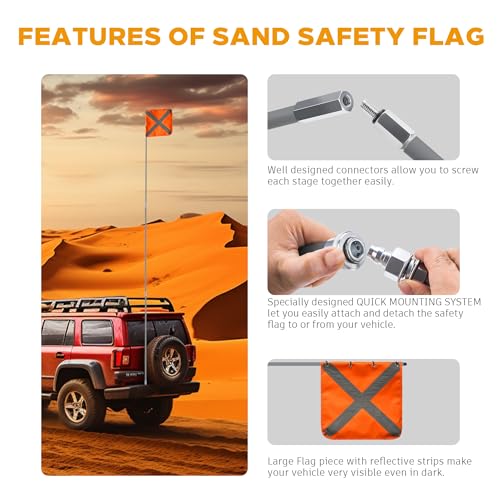 Gray Off-Road Safety Whip Flag - Heavy Duty Orange Flag with Reflective Stripes & Gray Pole for ATV, UTV, Dune Buggy, Can be 3.3', 6.6' or 10' - color: Grey