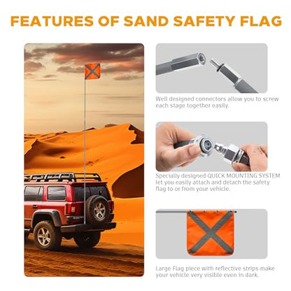 Gray Off-Road Safety Whip Flag - Heavy Duty Orange Flag with Reflective Stripes & Gray Pole for ATV, UTV, Dune Buggy, Can be 3.3', 6.6' or 10' - color: Grey