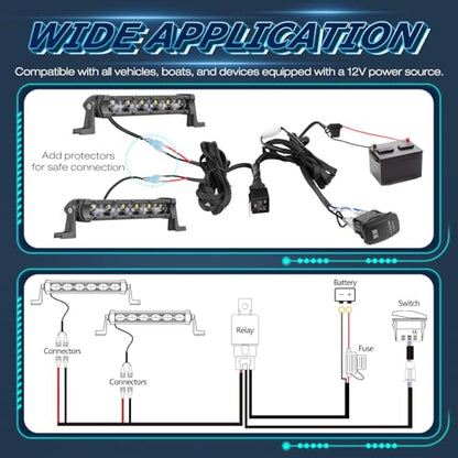 Wiring Harness 2 Lead, Niwaker Nylon Wire Harness Kits for LED Light Bar LED Pods Work Lights Fog Lights 12V 40A Wiring with Rocker Switch Relay Fuse Compatible with Truck UTV ATV SUV Off Road RV Boat