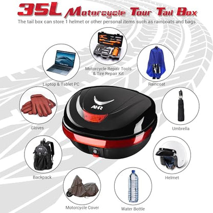 Motorcycle Trunk Black Motorcycle Top Case Motorcycle Tail Box Scooter Trunk Tour Motorcycle Storage Box Carrier with Lock for Helmet Luggage, 35L Capacity, TPU-0089 - size: 35L