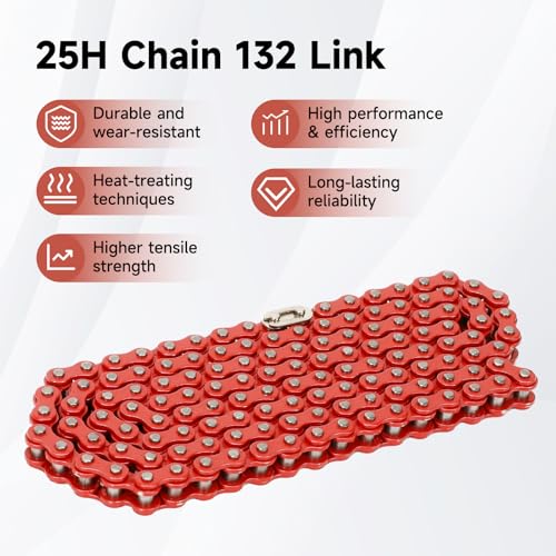 25H Chain 132 Link with Chain Tensioner Breaker Kit Compatible with Razor MX650 MX500 RSF650 SX500 Mcgrath Electric Dirt Bike MY1020 Motor Mini Pit Bike Rocket Scooter Motocross Moped Parts Red - color: Red