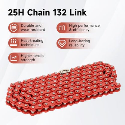 25H Chain 132 Link with Chain Tensioner Breaker Kit Compatible with Razor MX650 MX500 RSF650 SX500 Mcgrath Electric Dirt Bike MY1020 Motor Mini Pit Bike Rocket Scooter Motocross Moped Parts Red - color: Red