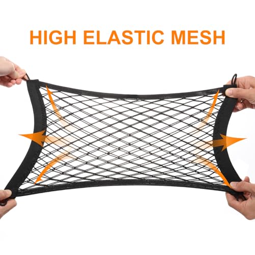 HARFINGTON Motorcycle Cargo Nets 11.2" x 9.8" High Elastic Double Layer Bungee Net Luggage Strap Rack Expansion Organizer Car Seat Mesh Storage Pocket with 4pcs Hooks for Motorcycle Bike