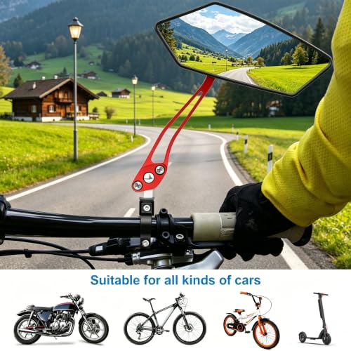 Diyife Bike Mirror 2 PCS, [New Version] HD Wide Angle Large Handlebar Rearview Mirror, Blast-Resistant 360°Adjustable Bicycle Rear View Mirrors Accessories for Mountain Road Bike Moto（Red） - size: 2 PCS-Red