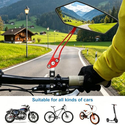 Diyife Bike Mirror 2 PCS, [New Version] HD Wide Angle Large Handlebar Rearview Mirror, Blast-Resistant 360°Adjustable Bicycle Rear View Mirrors Accessories for Mountain Road Bike Moto（Red） - size: 2 PCS-Red