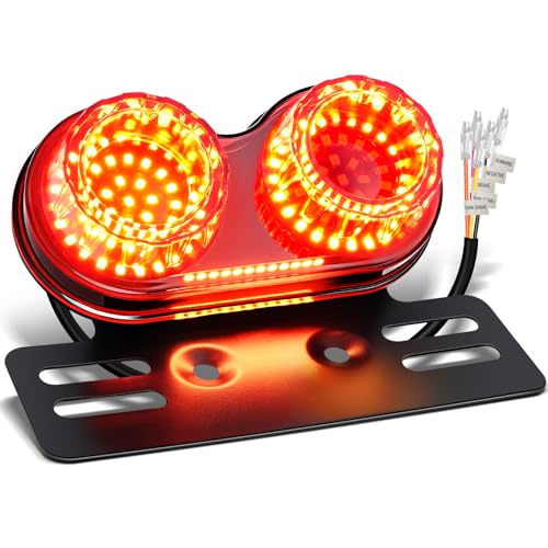 PBYMT Enhanced Motorcycle Tail Light, Break light Running Lights, IP67 Waterproof Turn Signals with License Plate Bracket Compatible with Street Bike Cruiser Chopper Bobber (Red, 108 LEDs) - color: Red