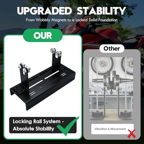 Motorcycle Moped Crank Crankshaft Truing Stand Runout Measurement Tool with Long Track Base & Steel Roller Bearing Posts for Dirt Bikes Scooters Mopeds
