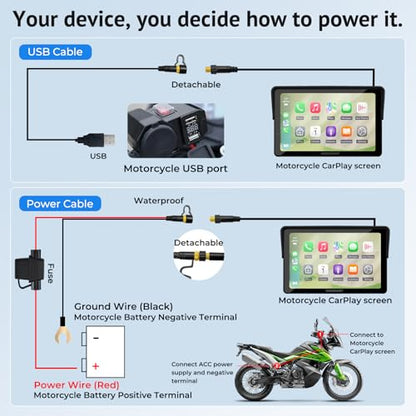 W722TPMS 7" Wireless Motorcycle CarPlay & Android Auto with TPMS,IP67 Waterproof Motorcycle GPS Touchscreen, Dual Bluetooth Audio,EQ, Light Sensor,USB/Acc Power for Riding - size: 7 Inch